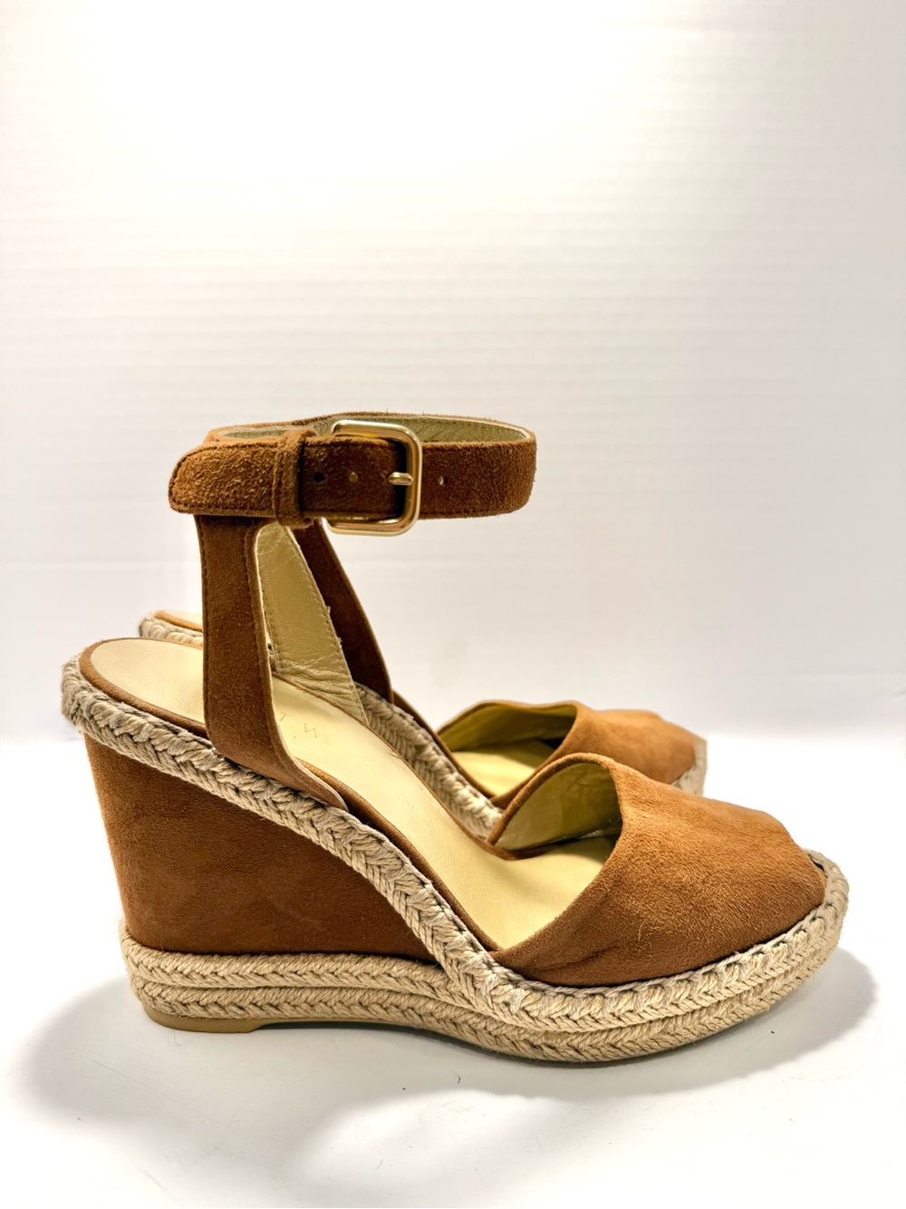 Stuart Weitzman Cognac Suede Espadrille Wedge Sandals Women’s Size 6.5